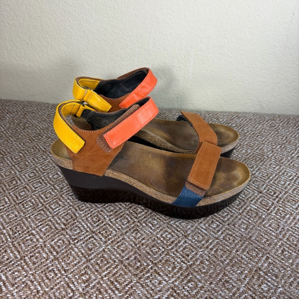 NAOT Miracle Wedge Slingback Sandals Womans 40US 9 Multi Color Cork Footbed GUC